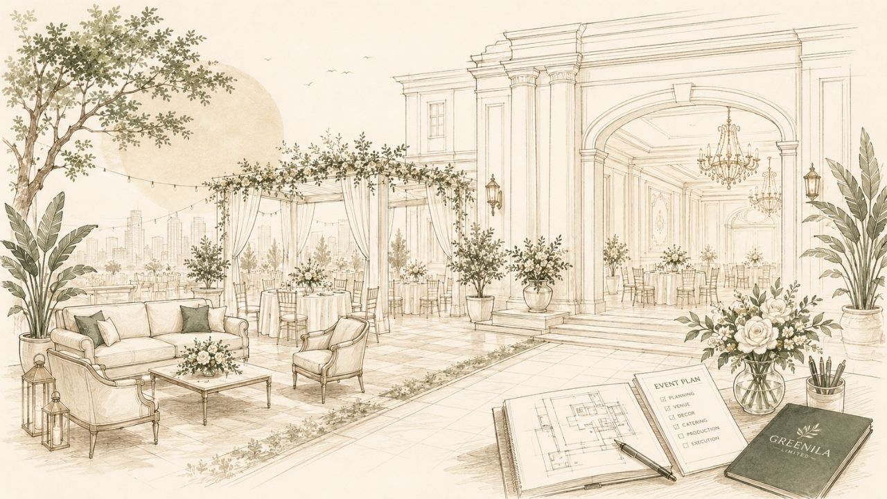 Greenila event planning and celebration setting